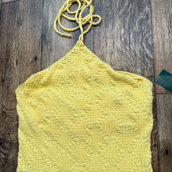 Wild Fable Women Yellow Halter Mini Dress Smocked Bodycon Summer Size Large NEW - Picture 4 of 12